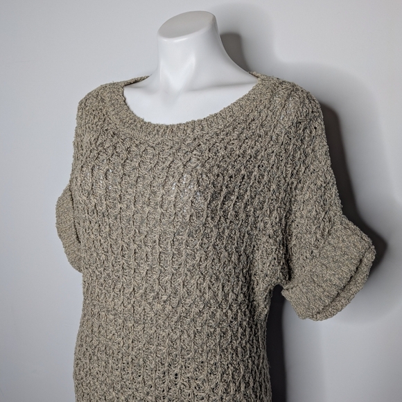 Lafayette 148 Tan Loose Knit Short Sleeve Long Sweater M - Picture 2 of 8